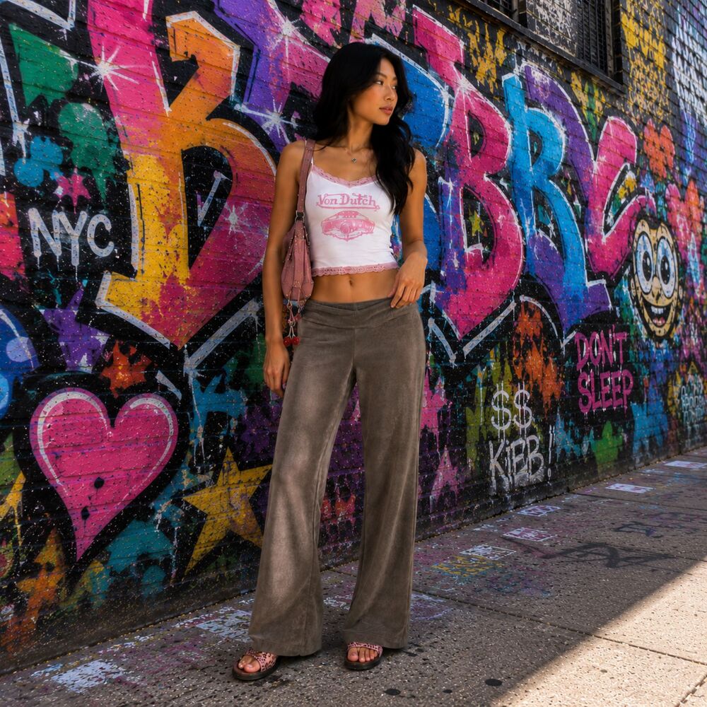 y2k low rise Flare Leg Pants W/ 2 army green faux Suede LN